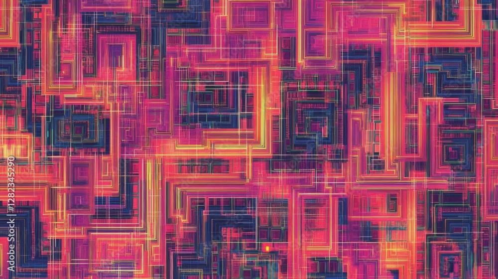 Poster abstract geometric pattern featuring squares lines and vibrant color palette