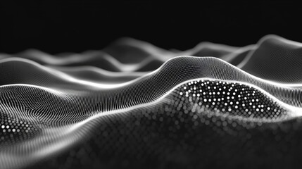 Abstract White Dotted Waves on Black Background Modern Artistic Texture