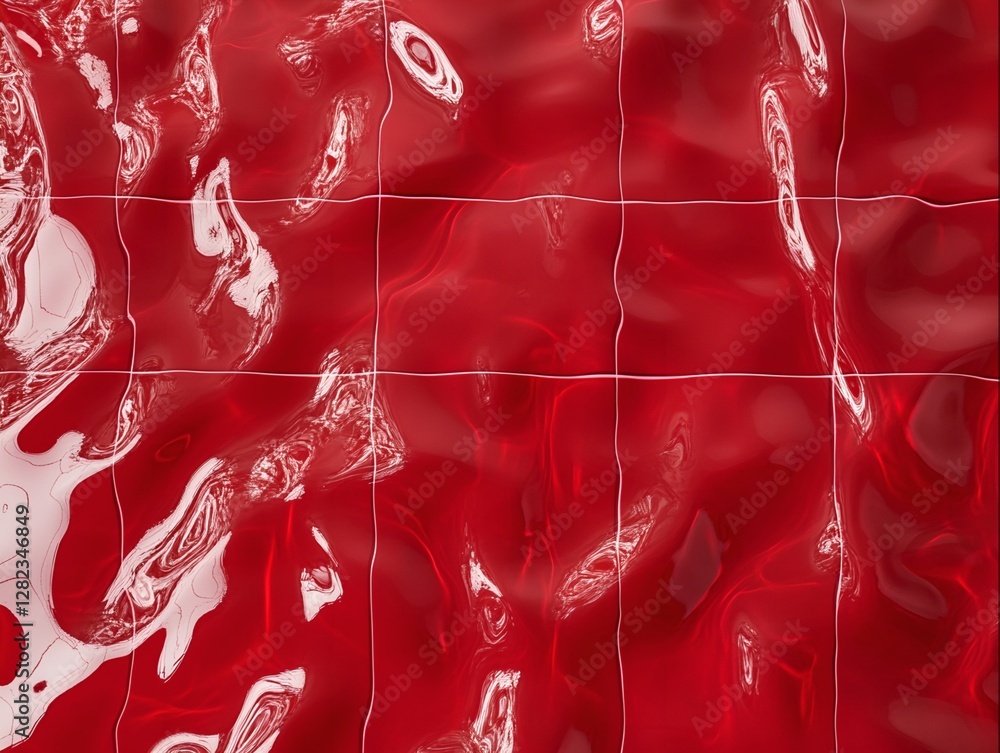 Poster nine-tile grid of undulating red glossy surface