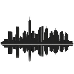 Black and White City Skyline Reflection on Water Surface Design
