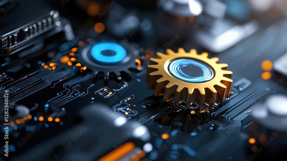 Aufkleber futuristic mechanical system with interconnected gears