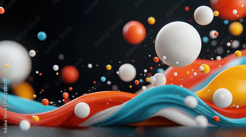 Poster abstract motion with floating colors and shapes