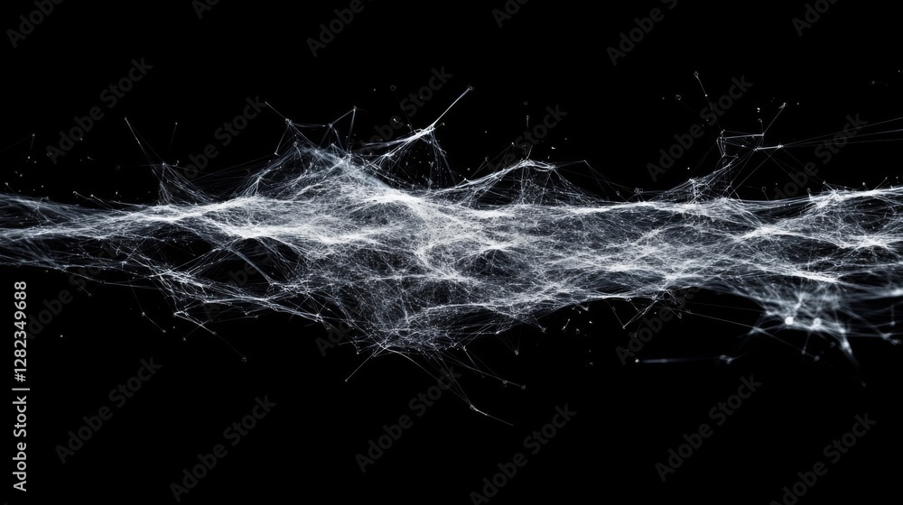 Poster abstract glowing network of white dots and lines on black background technology concept