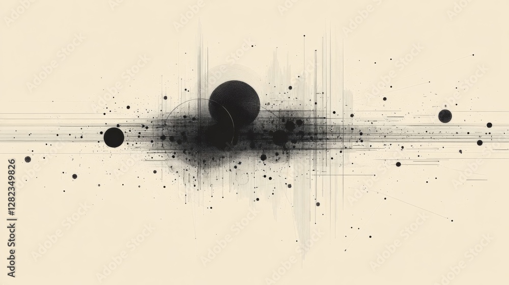 Poster abstract black ink splatter with grunge texture on cream background minimalist design