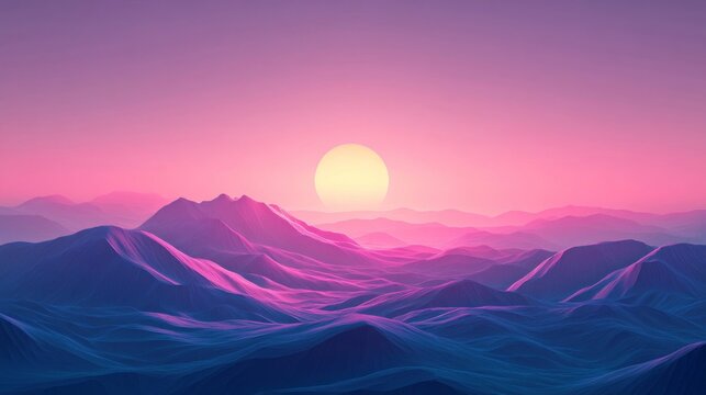 Pixelated Mountain Landscape at Sunset with Pink and Purple Sky in Retro Style