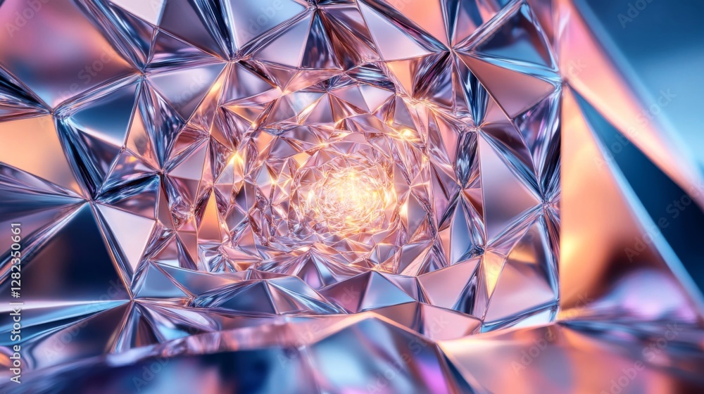 Poster geometric crystal structure abstract background with triangular facets and metallic shine