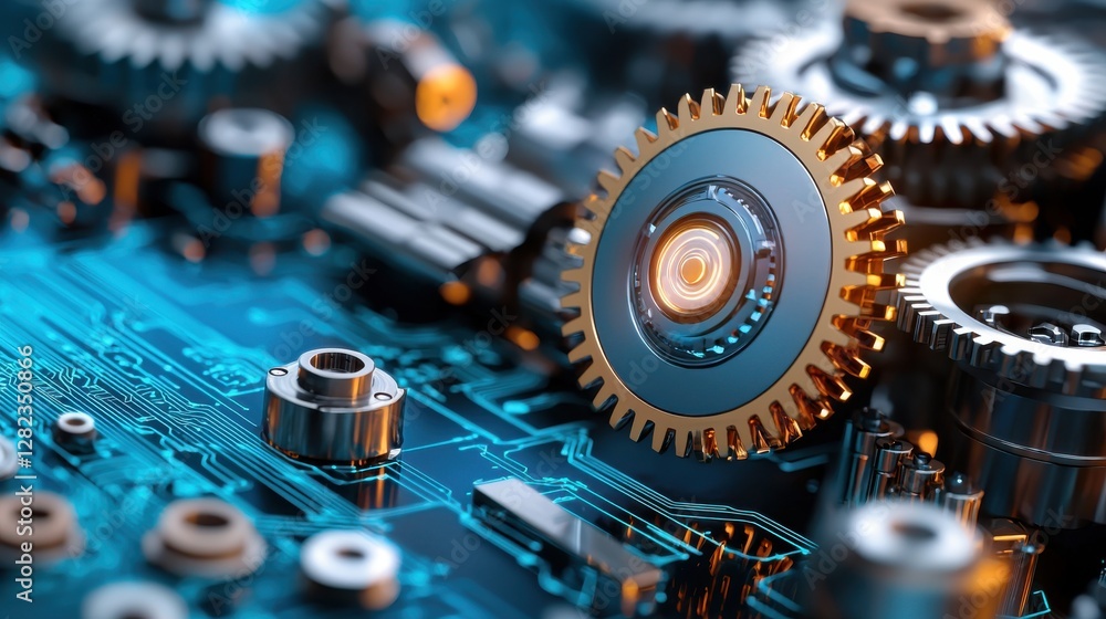 Poster industrial gears and cogs in high-tech setting