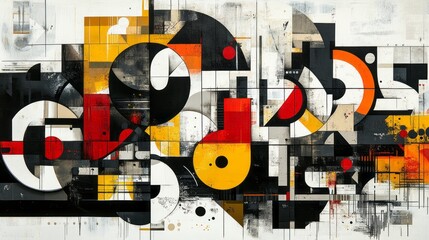 Geometric abstract art with circles squares and primary colors