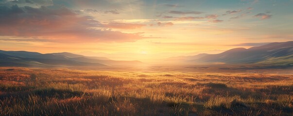 Fototapeta premium A large field with a sun in the sky