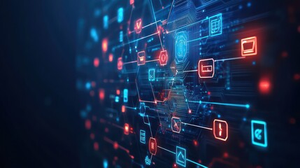 Obraz premium Secure digital network, data protection, global connectivity, background nodes