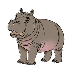 Hippo cartoon, vector illustration, hippo icon isolated on white background.