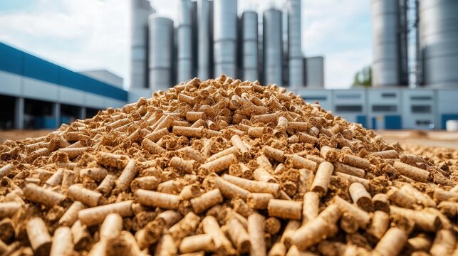 Green Tech Bioenergy Concept, AIpowered storage facility managing biomass reserves, efficient renewable energy preservation, smart green tech infrastructure