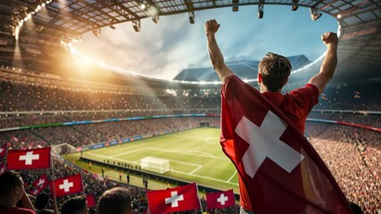Switzerland fans celebrate during a thrilling soccer match in a lively stadium under the sun