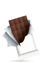 Wrapped chocolate bar was unwrapped and there was a chocolate bar inside isolated with white background graphic illustration have blank space.