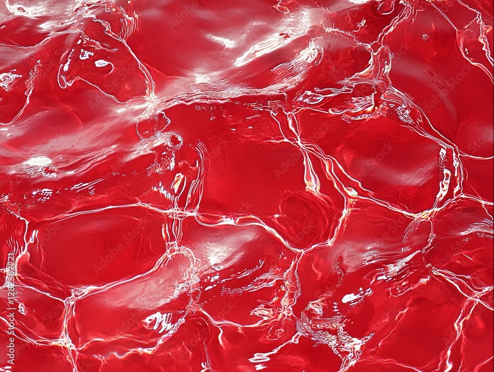 Poster red liquid surface with wave patterns and light reflections
