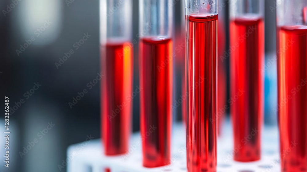 Poster Laboratory scientist analyzing blood samples in test tubes using a modern rack