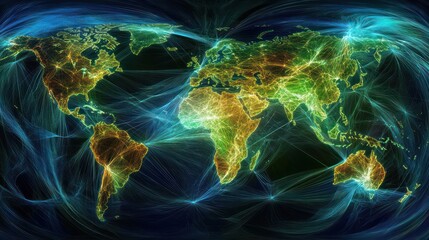 Global network connections, illuminated Earth