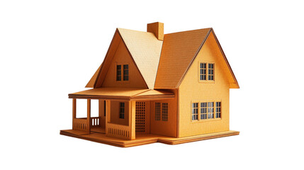 Model of a house displayed on a black background showcasing architectural design and structural details Isolate white background.