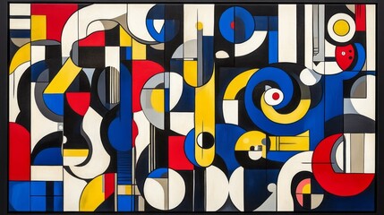 Obraz premium Abstract geometric composition with primary colors and black framing