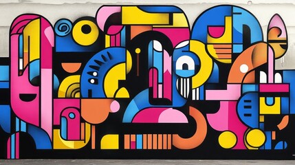 Colorful abstract geometric shapes form a visually engaging composition