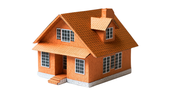 Model of a house displayed on a black background for architectural design and presentation purposes Isolate white background.