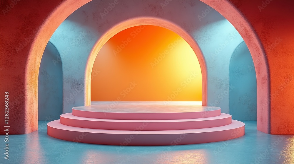 Poster abstract pastel architectural structure with circular steps