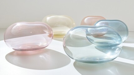 Artistic glass vases on display casting soft shadows for decor or presentation