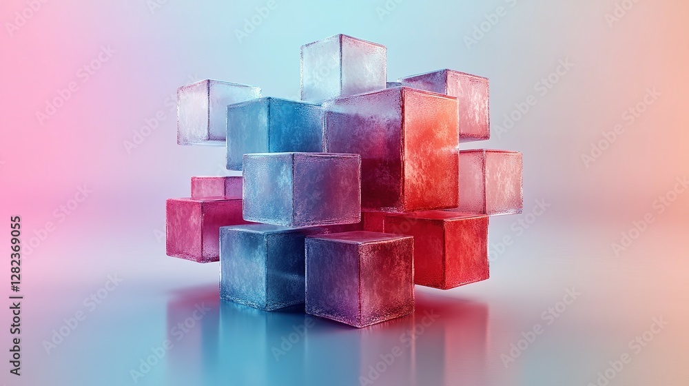 Poster abstract ice cubes arranged in a complex structure