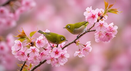 桜とメジロ