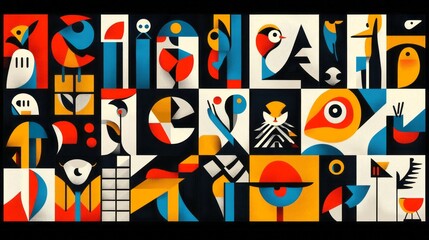 Geometric abstract illustration of birds and other figures