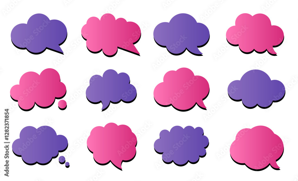 Poster set of vector speech bubble labels. retro color special offer design elements, chat emblems for capt