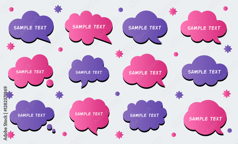 Poster set of vector speech bubble labels. retro color special offer design elements, chat emblems for capt