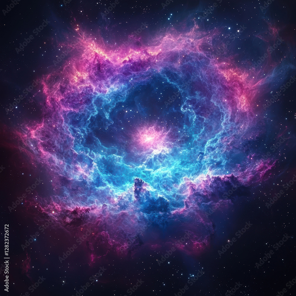 Fototapete digitally rendered image of a colorful nebula with a central star or stellar nursery surrounded by c