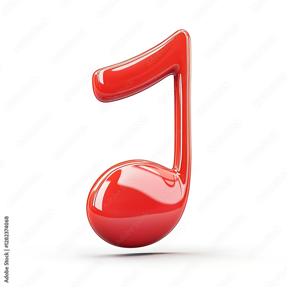 Wall mural 3D music note icon, red color on a white background, 