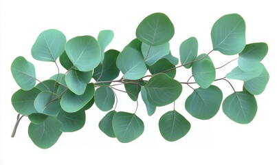 Obraz premium Lush green eucalyptus leaves arranged elegantly on a white background, ideal for nature-themed designs