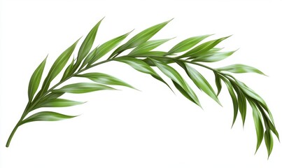 Fototapeta premium Lush green leaf branch gracefully arching against a clean white background, symbolizing nature