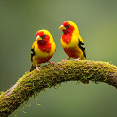 Colorful red and yellow macaw perched on a branch with vibrant feathers in a tropical setting