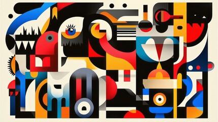 Abstract composition showcasing geometrical shapes and vibrant colors