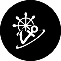 ship steering wheel with anchor logo design vector silhouette illustration on white background