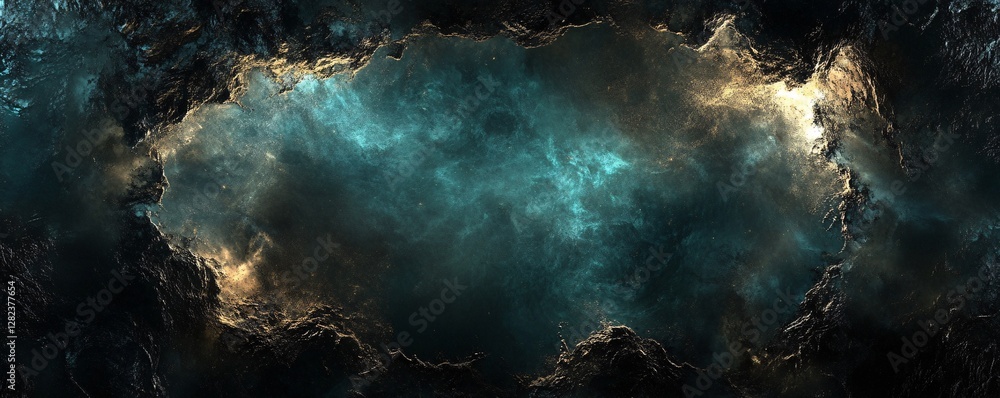 Aufkleber turquoise nebula emerging from dark interstellar clouds and shining brightly