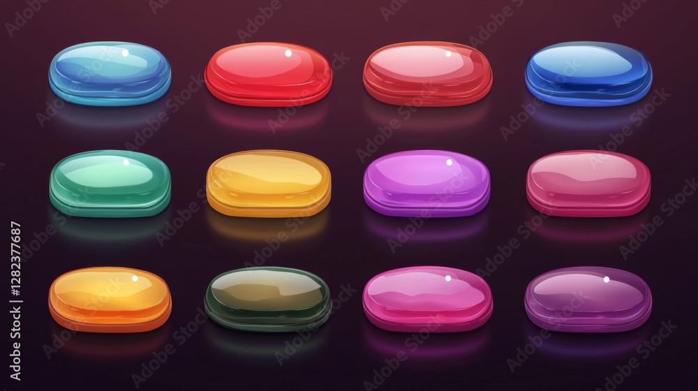 Aufkleber colorful pixelated candy gem buttons for game ui on dark background