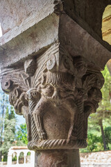 Codalet, France, Aug 22 2022, Romanesque capital featuring fantastic monsters in Codalet, France