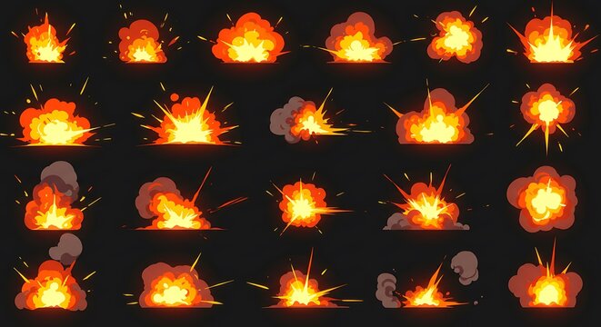 Dynamic cartoon muzzle flash FX animation sprites sheet - power of energy - game asset.