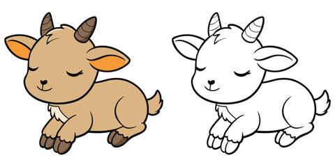 Cute Sleeping Lamb Cartoon Isolated Coloring Book For Kids Printable Outline Vector