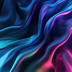 Obraz premium An abstract digital artwork or illustration, featuring flowing wavy lines, predominantly dark blues, purples, blacks, with hints of pink and turquoise The shapes cascade from one side - AI-Generated