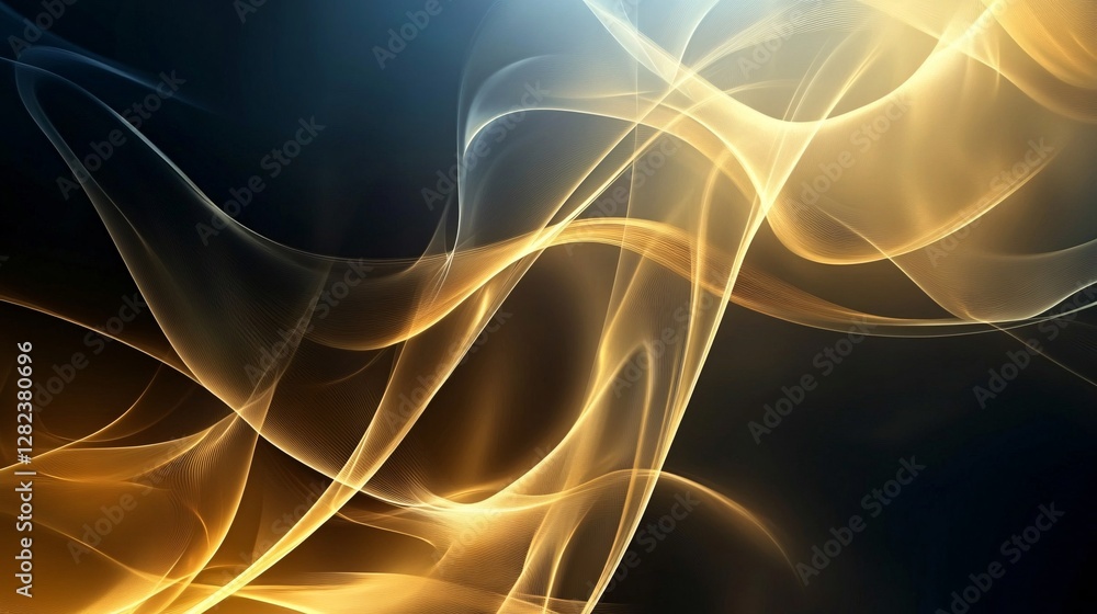 Poster golden abstract waves flowing on dark background