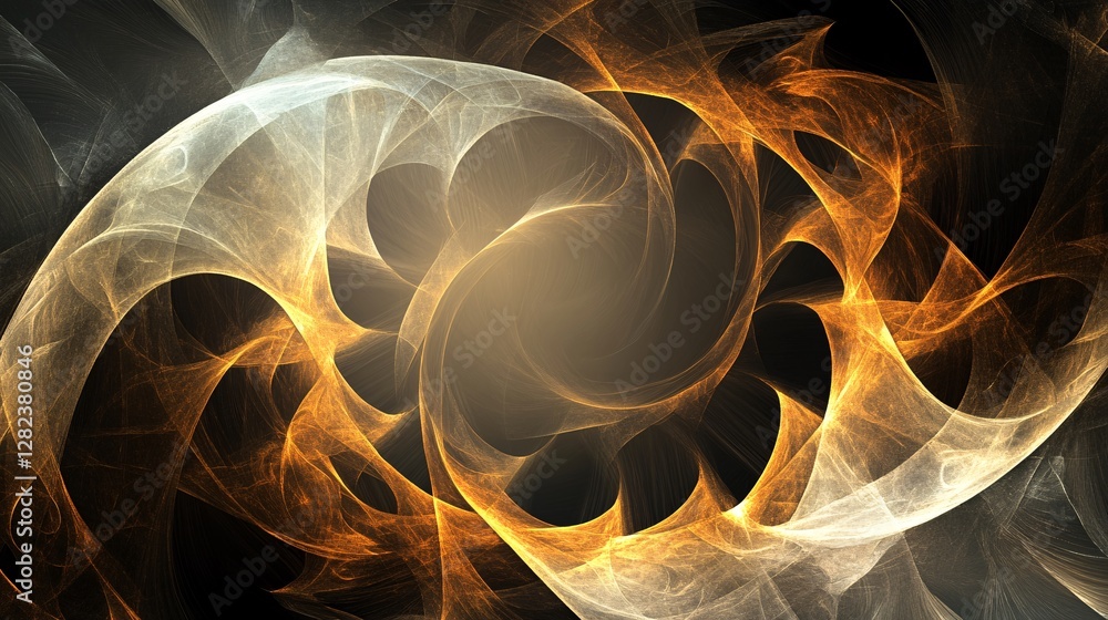 Aufkleber Golden and white abstract fractal waves creating swirling shapes on black background