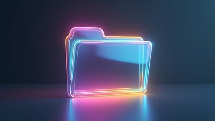 Luminous glass folder icon in neon - Data storage concept - Tech presentation