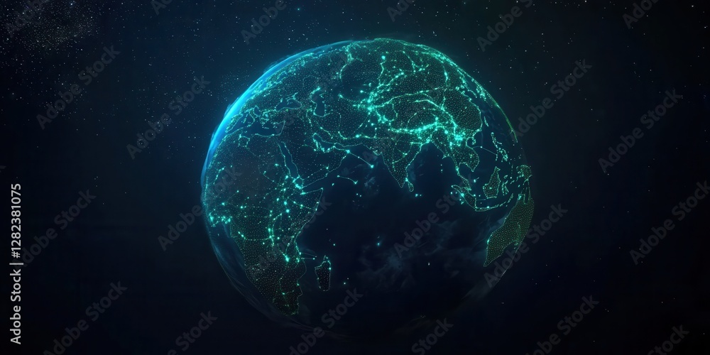 Poster glowing earth network in space