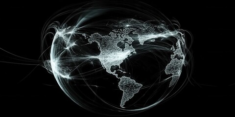 Glowing Global Network Visualization Connecting Continents